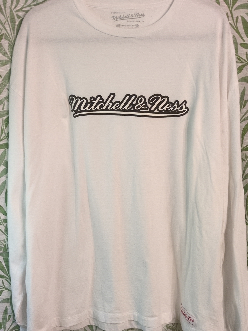 Mitchell & Ness White Long Sleeve Script Logo Tee